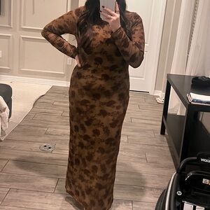 12th Tribe Brown Tie-Dye Long Sleeve Dress
